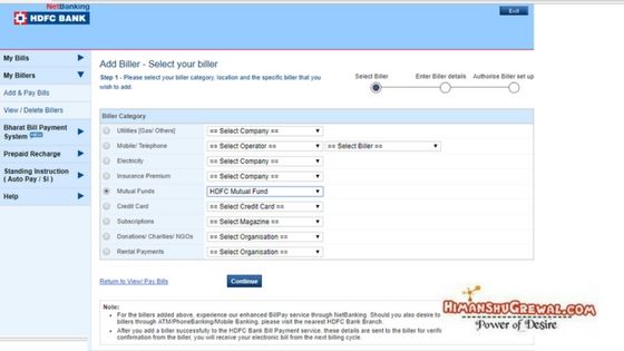 HDFC Mutual Fund Bank Details Online in India