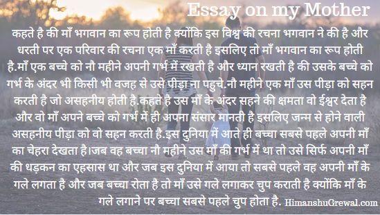 Essay on my Mother in Hindi
